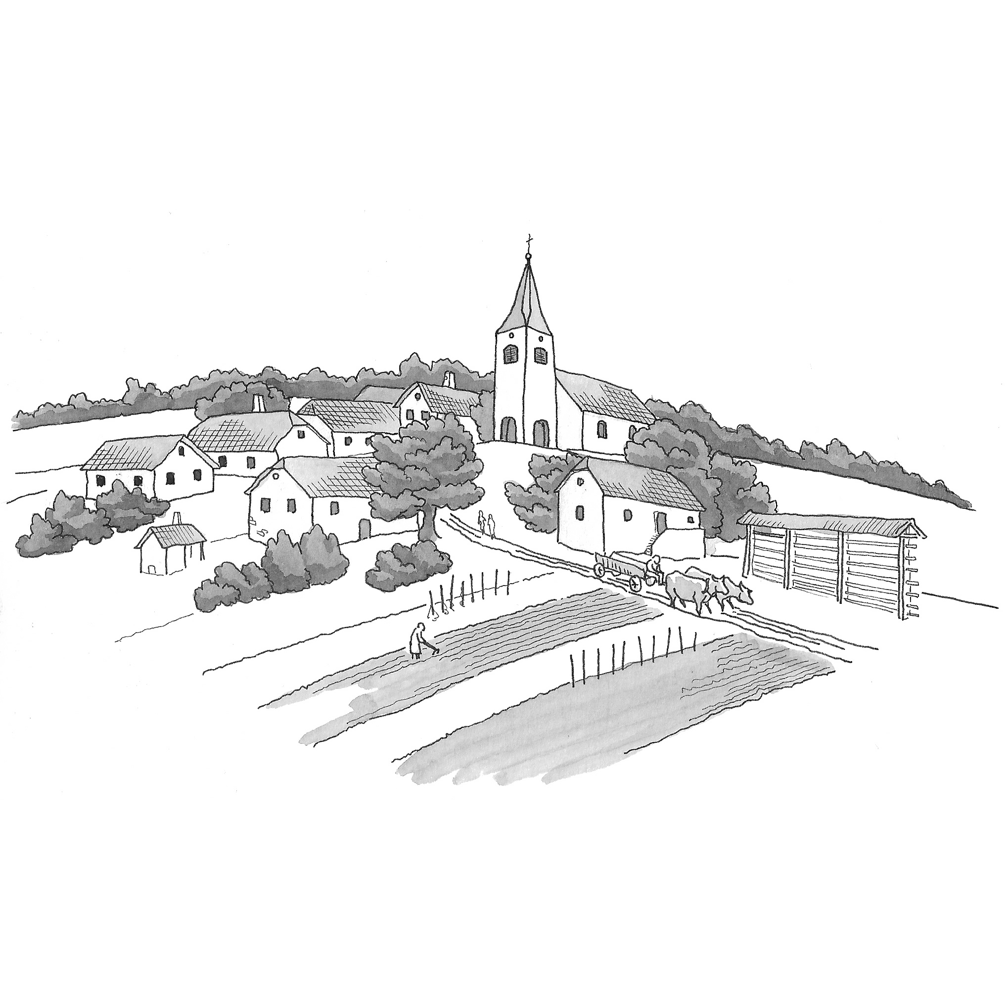 Risba vasi z cerkvijo
